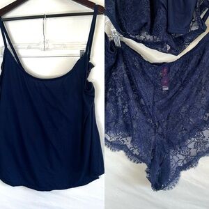 NWT Adore Me Rayne Navy Blue Cami and Shorts Lace Lingerie Pajama Set Sz 3X Sexy